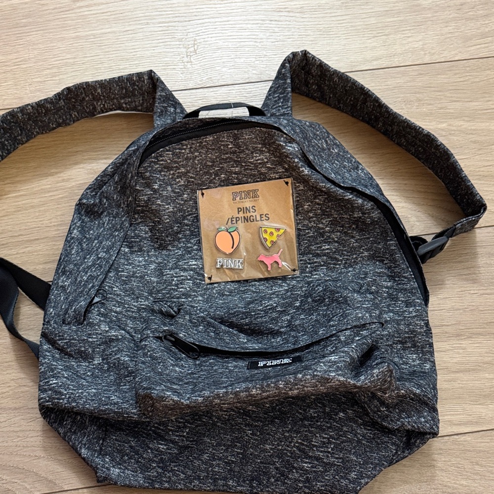 PINK Victoria's Secret Gray Small Backpack with Pins